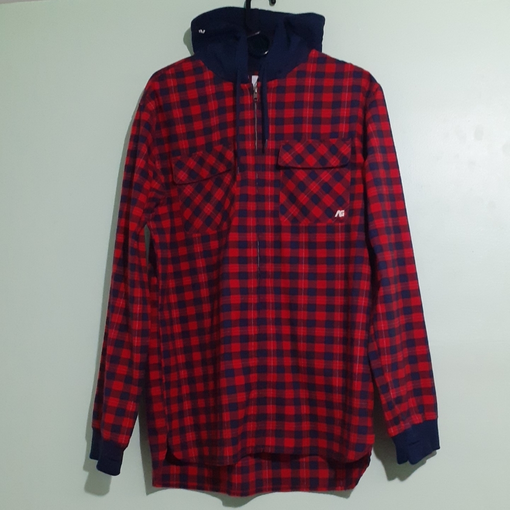 Flannel Plaid Jacket with hood and pockets Medium